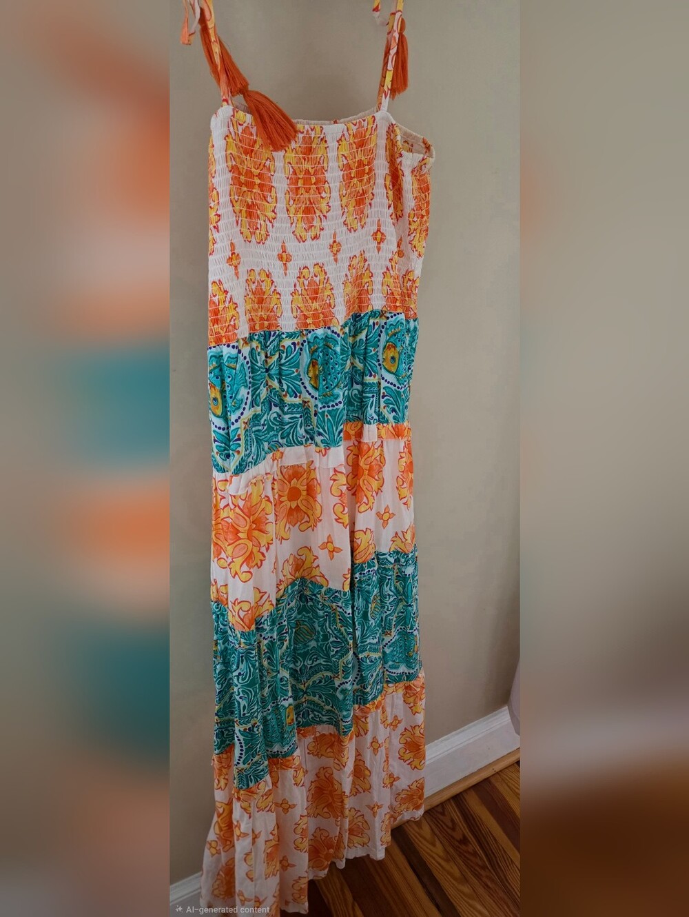 Modaposa Tiered Sunflower Print Maxi Dress in Turquoise & Orange